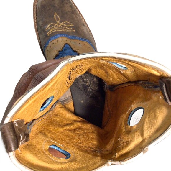 Potro Rebelde Handmade Quincy Cowboy Boots Kids 1 MEX 21 Snip Toe Rodeo Blue Tan - Picture 9 of 9